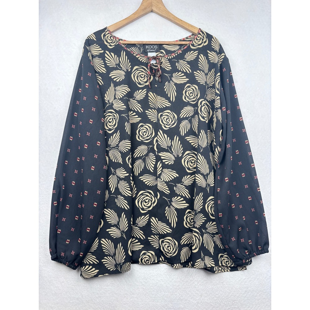 Koos of Course! Blouse Womens 3X Floral Print Tie Neck Chiffon Boho‎ Romantic